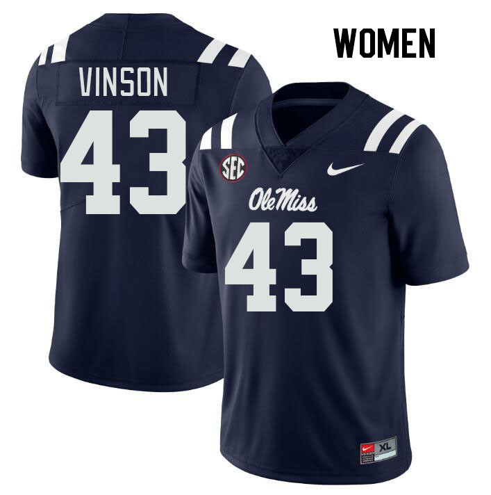Women #43 Rayf Vinson Ole Miss Rebels College Football Jerseys Stitched Sale-Navy